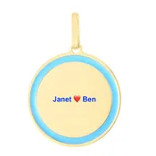 14K Gold Blue Enamel Circle Charm Pendant