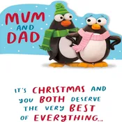 Crackers Funny Penguin Design Mum and Dad Christmas Card