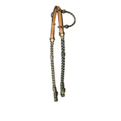 2777-NT 1/4" Round one ear headstall chocolate leather natural and turquoise full braided