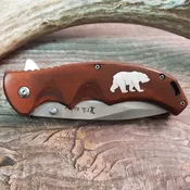 Assisted Opening Wood Knife w/ Bear