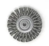 03426 Threaded Regular Twist Knot Wheels (Carbon Steel), 4" Dia x .014" Wire Size x 5/8-11" Arbor, 6-Pack