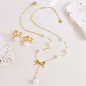 18K Gold-Plated Bowknot Pearl Jewelry Set