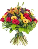 Sunset Rose, Daisy &amp;amp; Lily Bouquet (Yellow &amp;amp; Red)