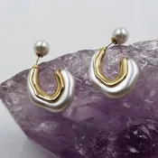 18K Gold Plated Pearl C Hoop Earring