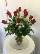 A Dozen Red Roses with Baby Breath
