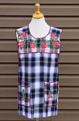 Blue Large-Plaid Cross-Stitch Embroidered Apron