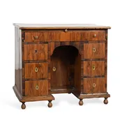 18th Century Queen Anne Walnut Veneered Kneehole Desk — White Barn Antiques