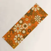 70s Retro Floral Pattern Groovy Garden Flowers in Orange and Brown Yoga Mat