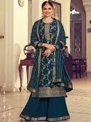 Blue Embroidery on Jacquard