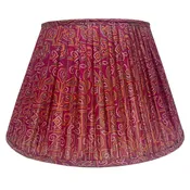 16" Silk Sari Lampshade - Green and Orange Geometric Pattern on Fuchsia