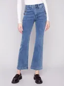 Charlie B Flare Leg Stretch Denim Pants With Buttons At Side Pockets