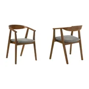 Wood Dining Chair in Walnut Finish with Charcoal Fabric – Set of 2