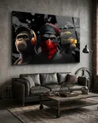 3 Wise Monkeys Glass Wall Art  || Designer Collection