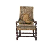 17th-Century French Baroque Walnut Spool Armchair with Petit Point Tapestry
