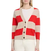 4-Ply Rugby Cardigan in Wild Rice/Redhot/Chalk Combo