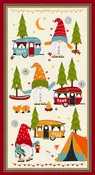 Camping Gnomes - 24in. PANEL - Off-White - gnomes in the woods
