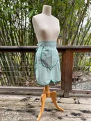Vintage Half Apron with Bias Taped Inset - White and Green 1950s Hostess Apron