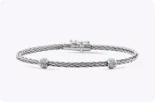0.11 Carat Total Round Cut Diamond Wheat Style Bangle Bracelet in White Gold