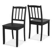Wood Dining Chair Set of 2 with Rubber Wood Legs Curved Backrest for Kitchen Black