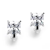 Clip-On Earrings with 2 Carat 8mm Princess Cut CZ Solitaire