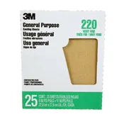 3M Aluminum Oxide Sandpaper, 220 Grit, 11.00 in x 9.00 in (25 Pack)