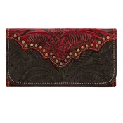 Annie's Secret Tri-Fold Wallet - Hand Tooled Genuine Leather - Red