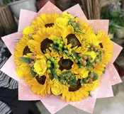 12 Yellow Roses, 10 sunflowers bouquets