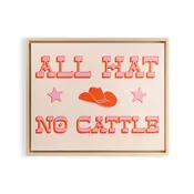 "All hat no cattle" in pink and orange retro western letters Framed Canvas Print