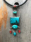 handcrafted Tibetan pendent with  turquoise coral on Sterling silver, Unique and Beautiful,Bold and beautiful, Healing, luck, protection.