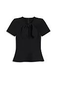 CREPE KNIT CRAVAT TOP - BLACK