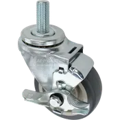 3-1/2" x 1-1/4" Grey Polyurethane Wheel Swivel Brake Caster, 20mm-2.5 x 1-3/4" Threaded Stem - 300 lbs Capacity