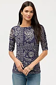 RUCHED SLEEVE MESH TOP