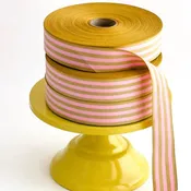 Chic & Paper Cotton Ribbon Multistripes Mustard /Candy Pink 35mm