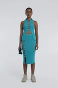 Arthur Apparel Button-Up Kick Skirt in Aqua