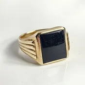 10KT Yellow Gold Black Onyx Mens Ring Size 10