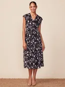 Anthem Printed Mesh V-Neck Midi Dress - Black Floral