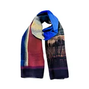 Abstract Blue Wool Long Scarf