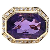 1980s Amethyst Diamond Gold Ring