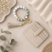 Quilted Beaded Keychain Bracelet Wallet -