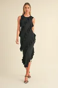 Asymmetric ruffle knit midi dress