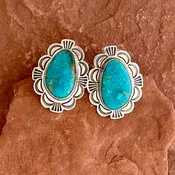 Alex Sanchez Traditional Navajo Sterling Silver and Turquoise Clip Earrings (MC13)