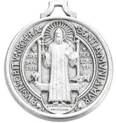 1 3/16" Antique Silver Saint Benedict Jubilee Medal with 24" 2.2mm Curb Chain