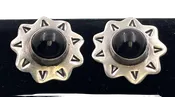 Anna Harvey Pair of Mexican Sterling Silver & Black Onyx Starburst Earrings