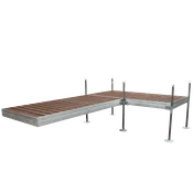12' L-Shaped Boat Dock System with Aluminum Frame and Brown Composite Decking