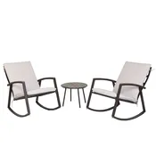 Bayside 3-Pc. Seating Set, 2 Rocking Chairs + Table,  Brown Wicker/Aluminum