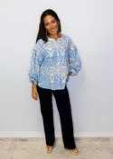 Powder Blue Damask Print Top