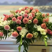 Peach & White Casket Spray