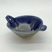 Tiny pot with handles in blue — Speckled Dog Pottery