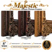 12x18 Ornate Picture Frame - 8-Inch Majestic European Royal Vintage Antique Style Frame