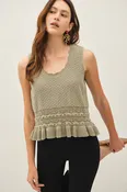 RUFFLED CROCHET TEXTURED KNIT TOP